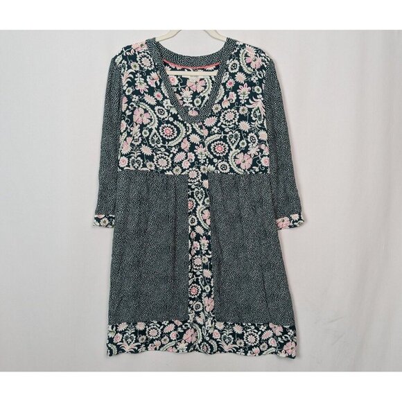 Boden MOLLIE Patchwork Floral Print Shift Boho 3/4 Sleeve Dress Mini sz. US 12R - Picture 2 of 14
